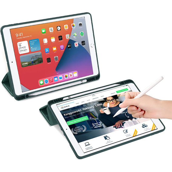 Etui do iPad 7/8/9 10.2 2019/2020/2021, z miejscem na rysik, Zielone
