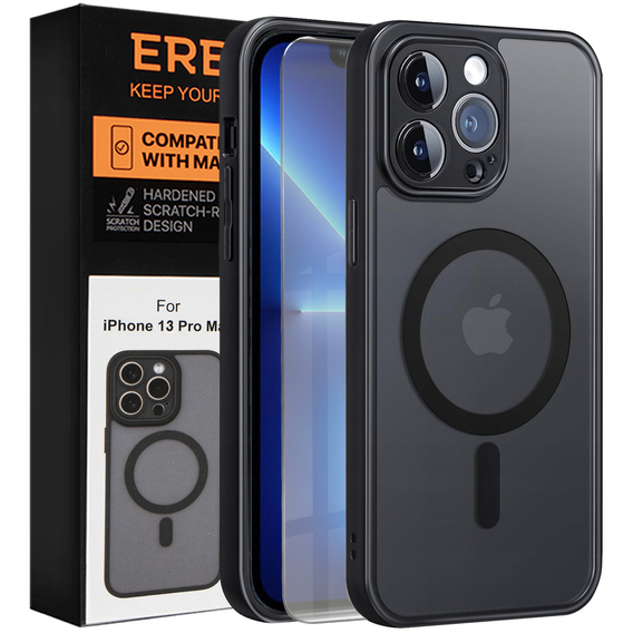 Etui do iPhone 13 Pro Max, do MagSafe, ERBORD Matt Case, czarny + Szkło na ekran