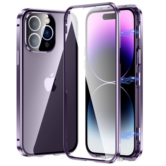 Etui do iPhone 14 Pro Max, Magnetic Dual Glass, fioletowe