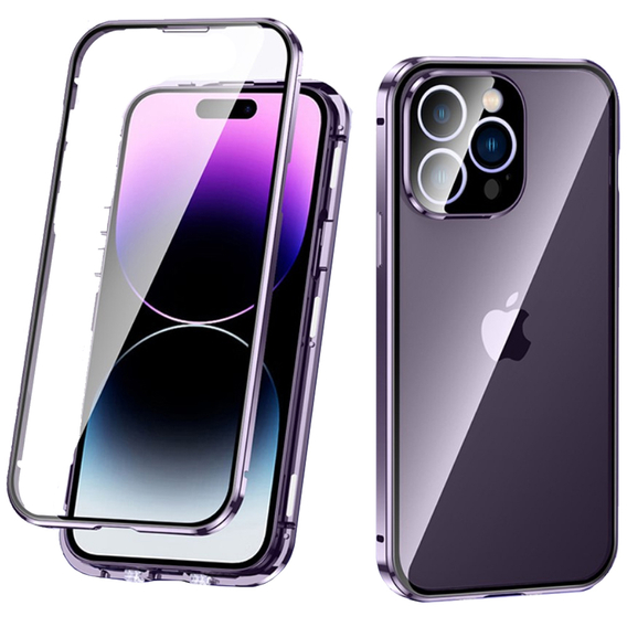 Etui do iPhone 14 Pro Max, Magnetic Dual Glass, fioletowe