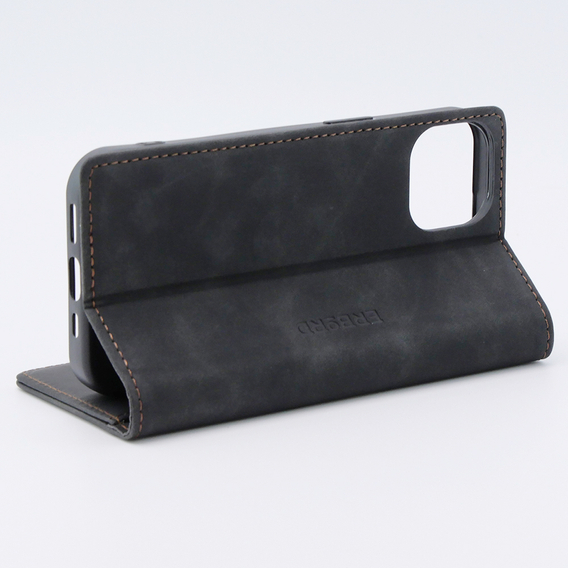Etui do iPhone 15, ERBORD Vintage portfel z klapką, czarne