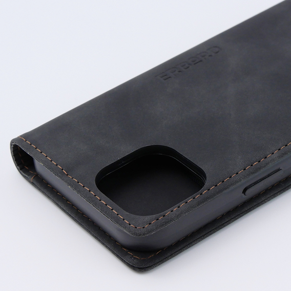 Etui do iPhone 15, ERBORD Vintage portfel z klapką, czarne