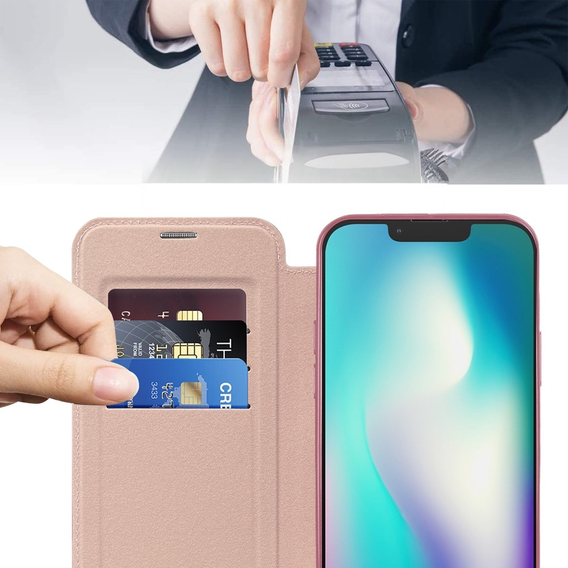 Etui do iPhone 15, FlipMag Secure portfel z klapką RFID, do MagSafe, różowe