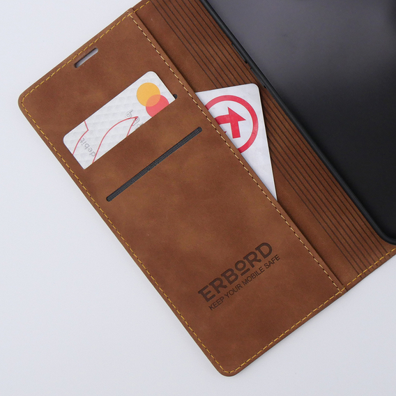 Etui do iPhone 15 Pro, ERBORD Vintage portfel z klapką, brązowe