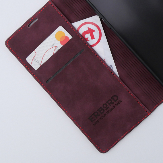 Etui do iPhone 15 Pro, ERBORD Vintage portfel z klapką, czerwone