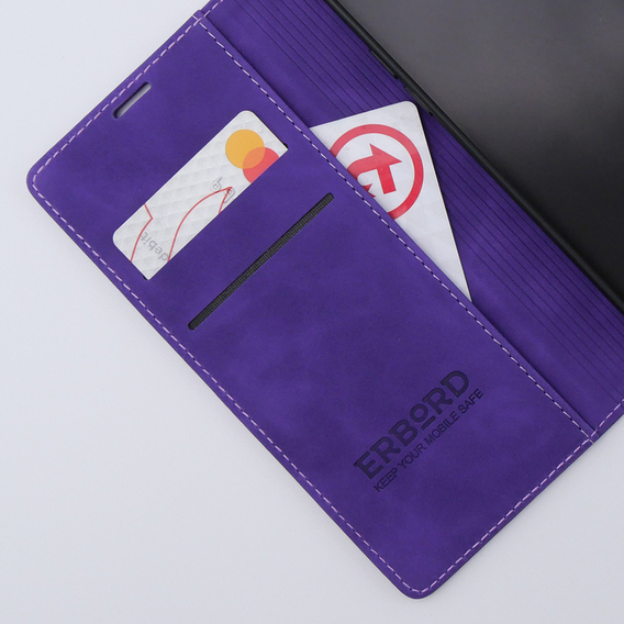 Etui do iPhone 15 Pro, ERBORD Vintage portfel z klapką, fioletowe