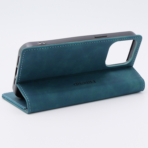 Etui do iPhone 15 Pro, ERBORD Vintage portfel z klapką, niebieskie