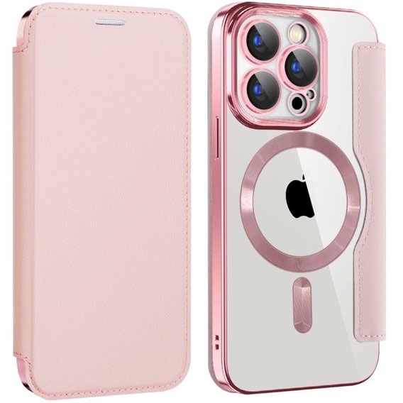 Etui do iPhone 15 Pro, FlipMag Secure portfel z klapką RFID, do MagSafe, różowe