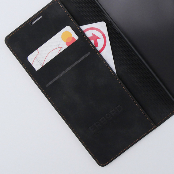 Etui do iPhone 15 Pro Max, ERBORD Vintage portfel z klapką, czarne