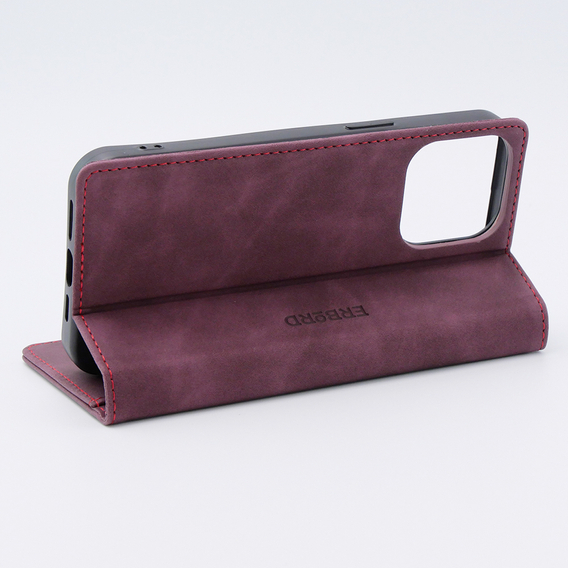 Etui do iPhone 15 Pro Max, ERBORD Vintage portfel z klapką, czerwone
