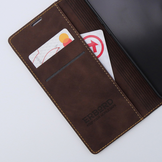 Etui do iPhone 15 Pro Max, ERBORD Vintage portfel z klapką, kawowe