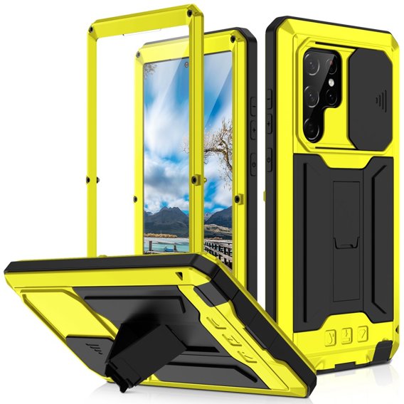 Etui pancerne do Samsung Galaxy S22 Ultra, R-JUST CamShield Slide, żółte