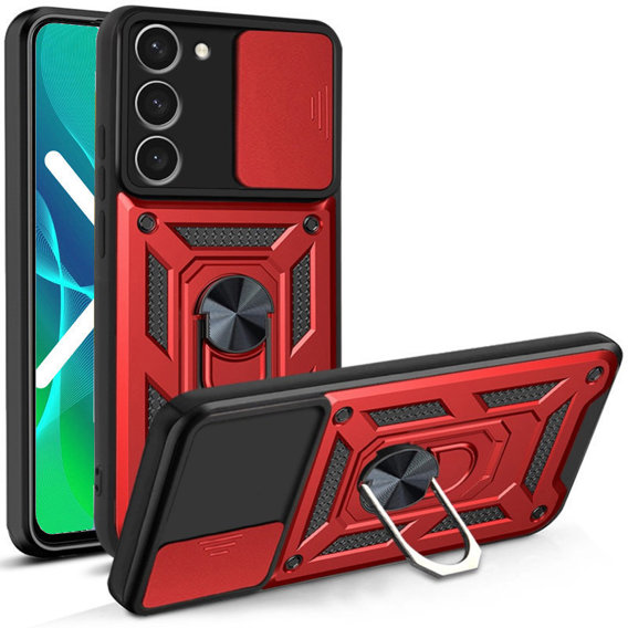 Etui pancerne do Samsung Galaxy S23, CamShield Slide, czerwone