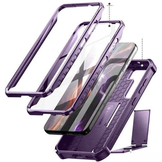 Etui pancerne do Samsung Galaxy S23 Plus, Dexnor Full Body (Two Frames), fioletowe