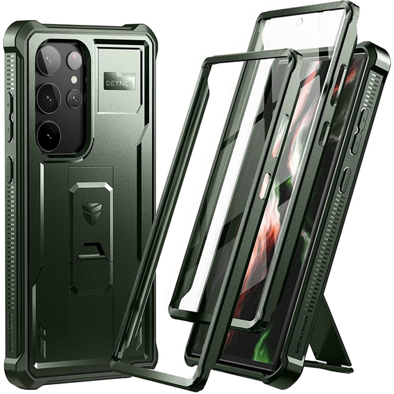 Etui pancerne do Samsung Galaxy S23 Ultra, Dexnor Full Body (Two Frames), zielone