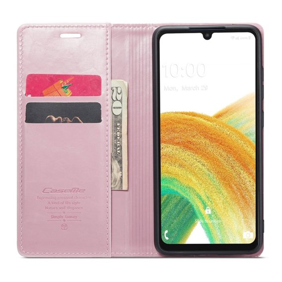 Etui z klapką CASEME do Samsung Galaxy A33 5G, Waxy Textured, różowe