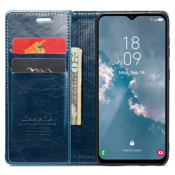 Etui z klapką CASEME do Samsung Galaxy A34 5G, Waxy Textured, niebieskie