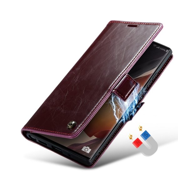 Etui z klapką CASEME do Samsung Galaxy Note 20 Ultra, Waxy Textured, czerwone