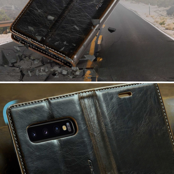 Etui z klapką CASEME do Samsung Galaxy S10+ Plus, Waxy Textured, kawowe