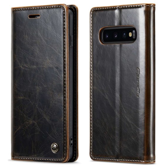 Etui z klapką CASEME do Samsung Galaxy S10+ Plus, Waxy Textured, kawowe