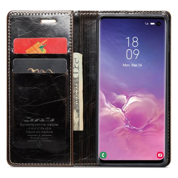 Etui z klapką CASEME do Samsung Galaxy S10+ Plus, Waxy Textured, kawowe