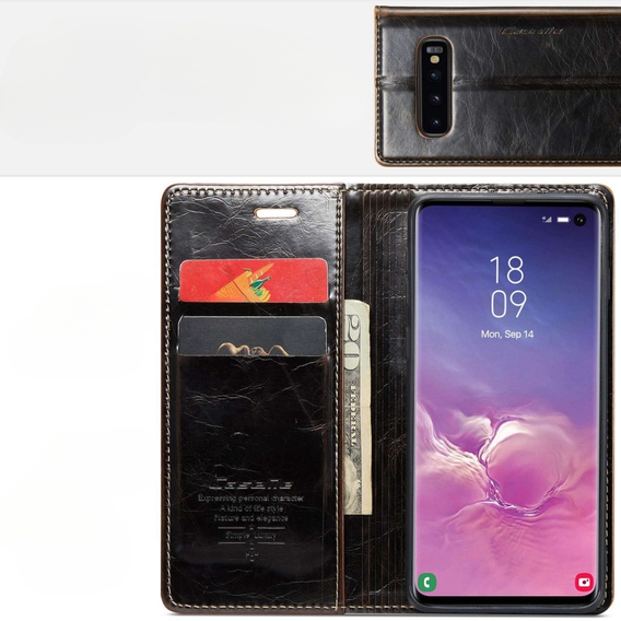 Etui z klapką CASEME do Samsung Galaxy S10+ Plus, Waxy Textured, kawowe