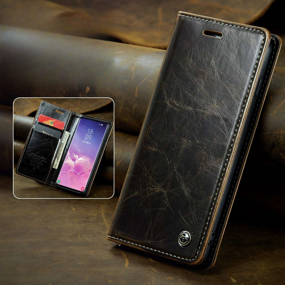 Etui z klapką CASEME do Samsung Galaxy S10+ Plus, Waxy Textured, kawowe