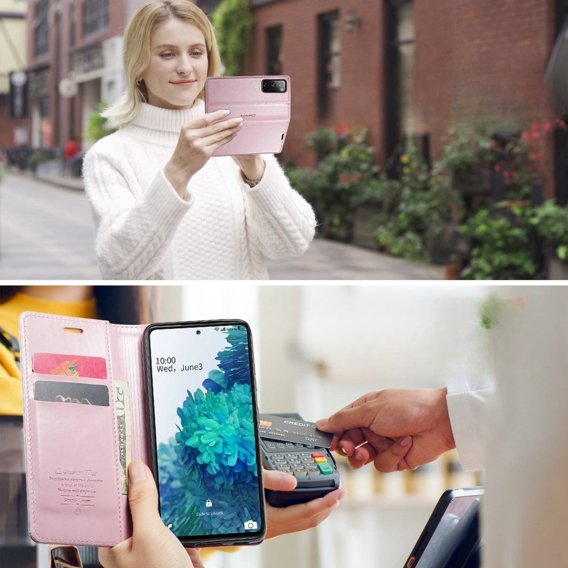 Etui z klapką CASEME do Samsung Galaxy S20 FE / 5G, Waxy Textured, różowe rose gold