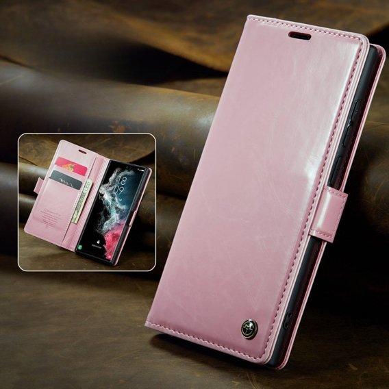 Etui z klapką CASEME do Samsung Galaxy S22 Ultra, Waxy Textured, różowe rose gold