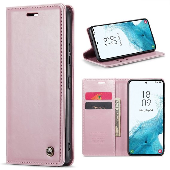 Etui z klapką CASEME do Samsung Galaxy S22, Waxy Textured, różowe rose gold