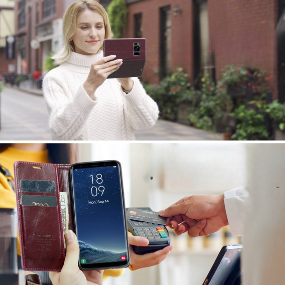 Etui z klapką CASEME do Samsung Galaxy S8, Waxy Textured, czerwone