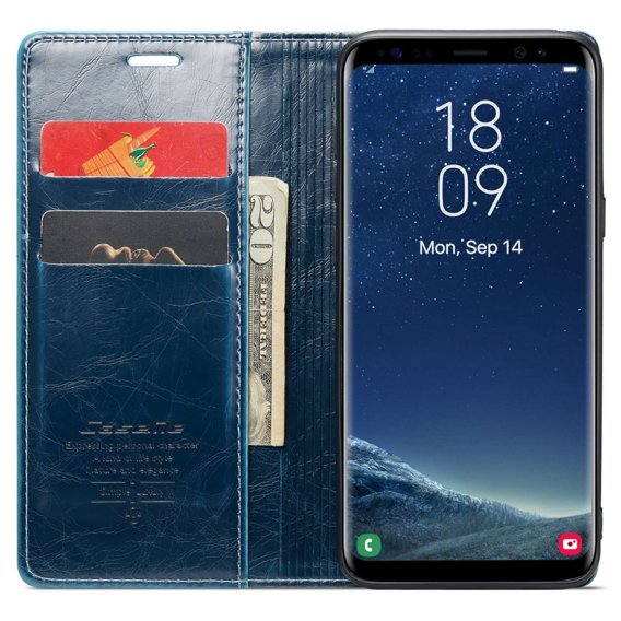 Etui z klapką CASEME do Samsung Galaxy S8, Waxy Textured, niebieskie