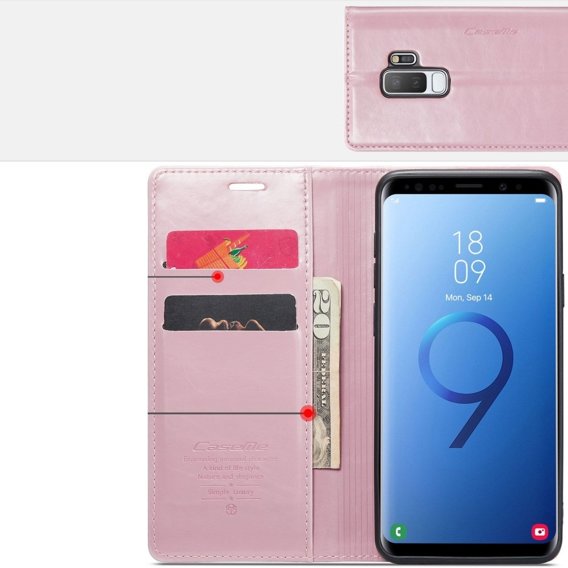 Etui z klapką CASEME do Samsung Galaxy S9+ Plus, Waxy Textured, różowe