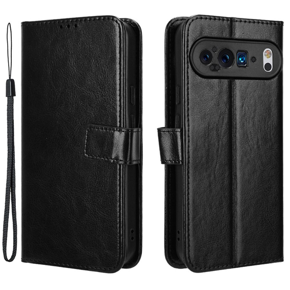 Etui z klapką do Google Pixel 9 / Google Pixel 9 Pro, Crazy Horse Wallet, czarne