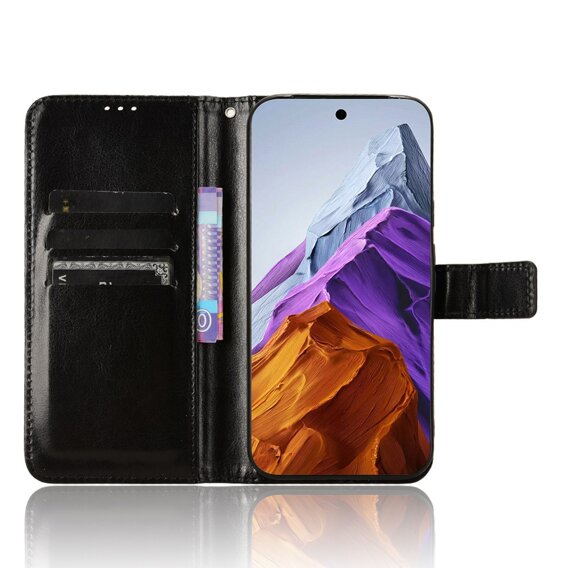 Etui z klapką do Google Pixel 9 Pro XL, Crazy Horse Wallet, czarne