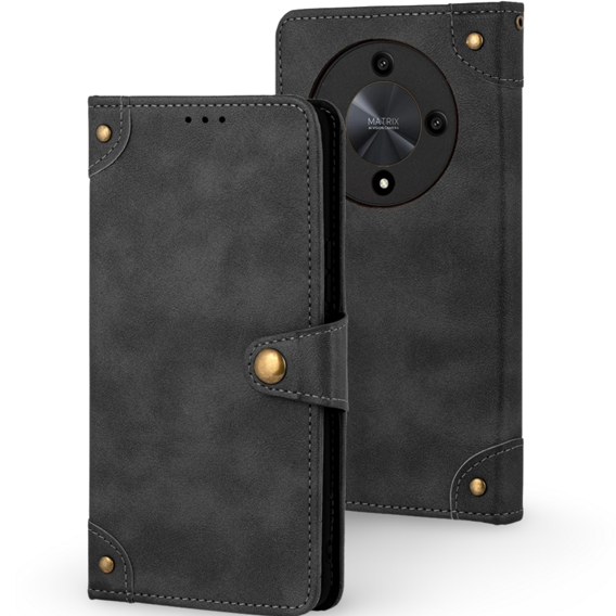 Etui z klapką do Honor Magic 6 Lite 5G, Split Leather, czarne