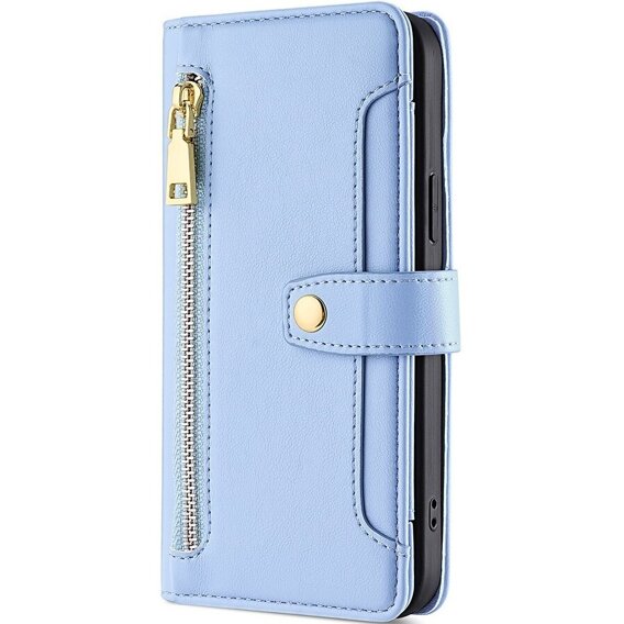 Etui z klapką do Honor Magic5 Lite, Wallet Zipper Pocket, niebieskie