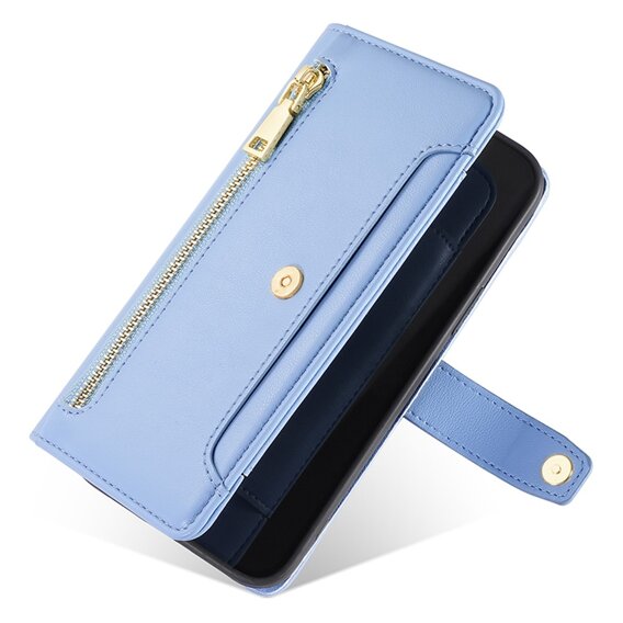 Etui z klapką do Honor Magic5 Lite, Wallet Zipper Pocket, niebieskie