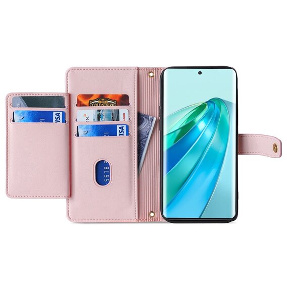 Etui z klapką do Honor Magic5 Lite, Wallet Zipper Pocket, różowe