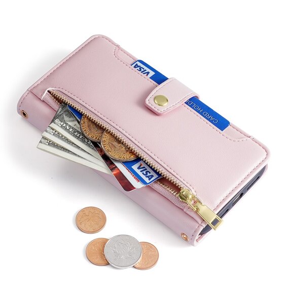 Etui z klapką do Honor Magic5 Lite, Wallet Zipper Pocket, różowe