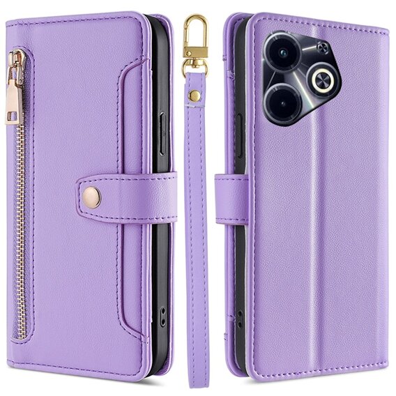 Etui z klapką do Infinix Hot 40i, Wallet Zipper Pocket, fioletowe