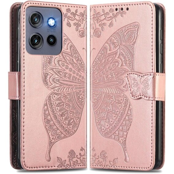 Etui z klapką do Motorola Edge 50 Neo, Butterfly, różowe rose gold