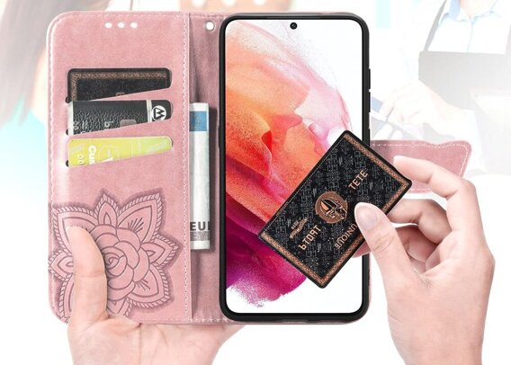 Etui z klapką do Motorola Edge 50 Neo, Butterfly, różowe rose gold