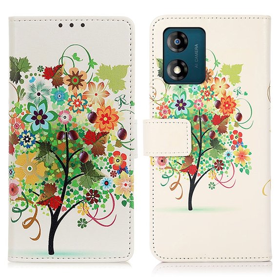 Etui z klapką do Motorola Moto E13, Wallet, Flower Tree zielone