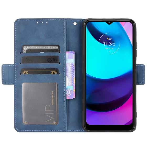Etui z klapką do Motorola Moto E20/E30/E40, Card Slot, niebieskie