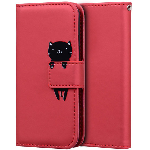 Etui z klapką do Motorola Moto G22, Wallet Cat, czerwone