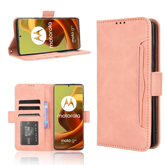 Etui z klapką do Motorola Moto G85, Card Slot, różowe