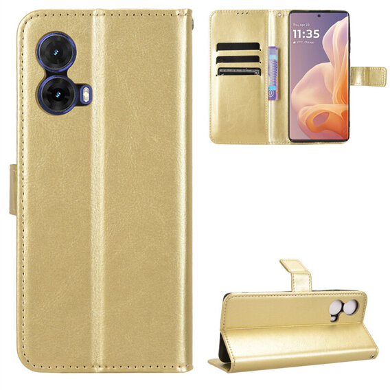 Etui z klapką do Motorola Moto G85, Crazy Horse Wallet, złote