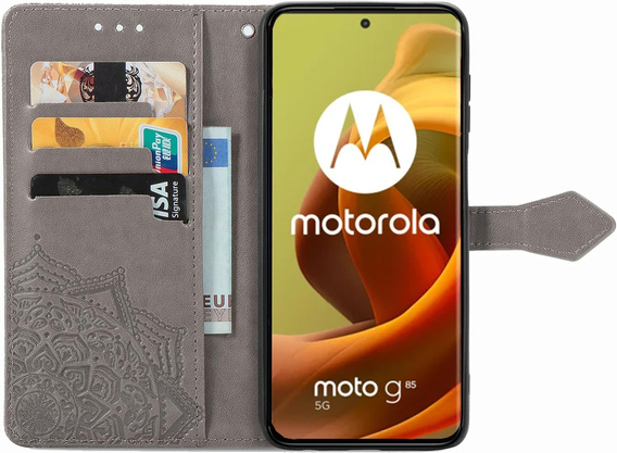 Etui z klapką do Motorola Moto G85, Mandala, szare