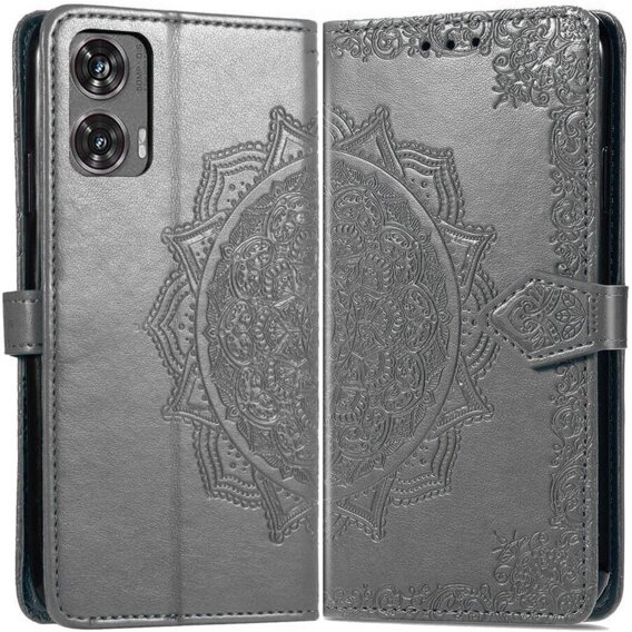 Etui z klapką do Motorola Moto G85, Mandala, szare